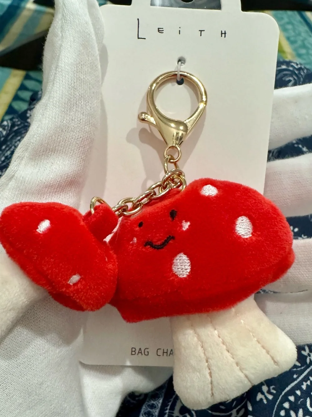 Leith Red & White Mushroom Plush Keychain Charm - Picture 4 of 5